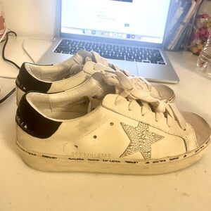 cream golden goose x swarovski hi star sneakers